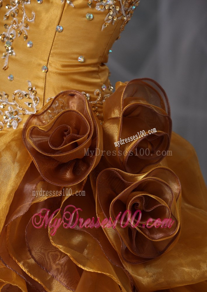 Brown Ball Gown Straps Beading and Appliques Quinceanera Dress Pick-ups